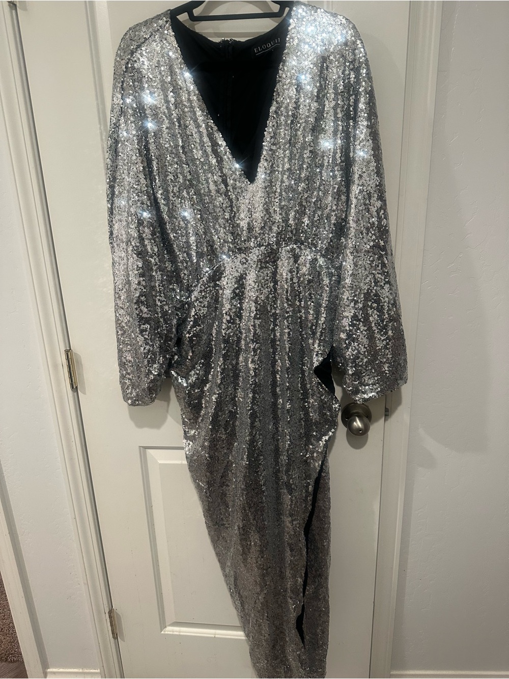 Eloquii Silver Sequin V-Neck Dress